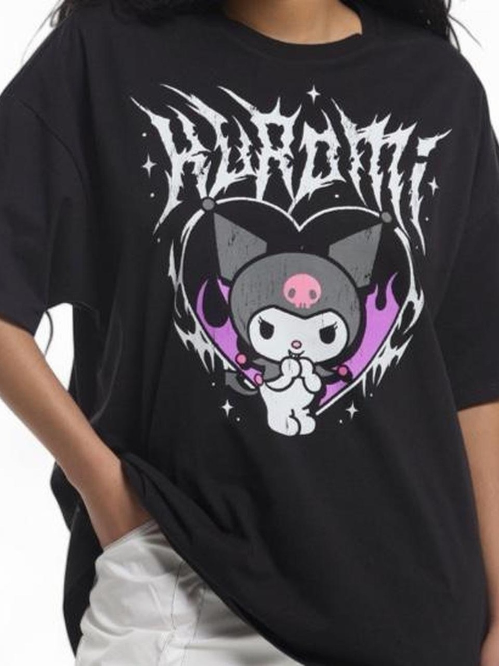 Kuromi Graphic Cat Tee - Black & Pink